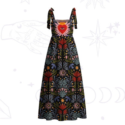 Purplehecate Sacred Flame Hear Tie Shoulder Maxi Dress