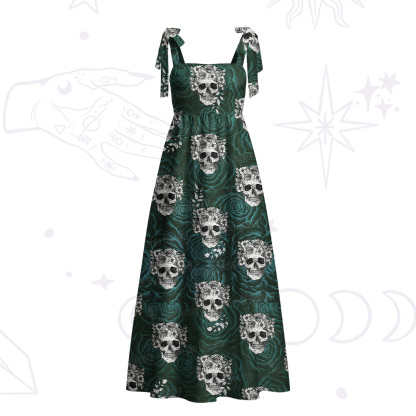 Purplehecate Rose Skull Tie Shoulder Maxi Dress
