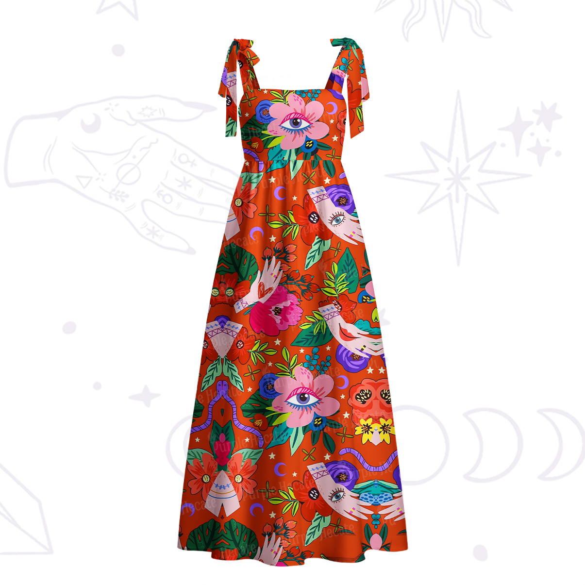 Purplehecate Eye of the Blossom Tie Shoulder Maxi Dress