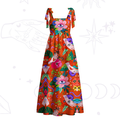 Purplehecate Eye of the Blossom Tie Shoulder Maxi Dress
