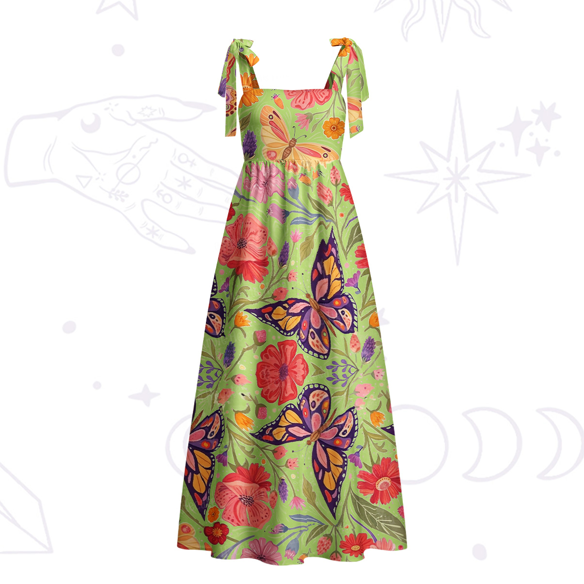 Purplehecate Enchanted Garden of Butterflies Tie Shoulder Maxi Dress