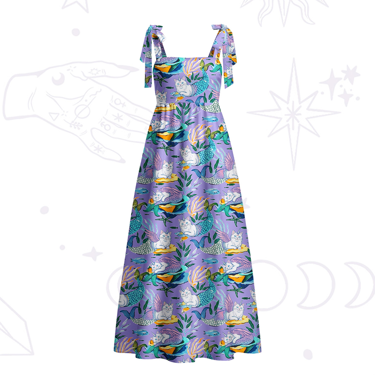 Purplehecate Mystic Mermaid Lagoon Tie Shoulder Maxi Dress