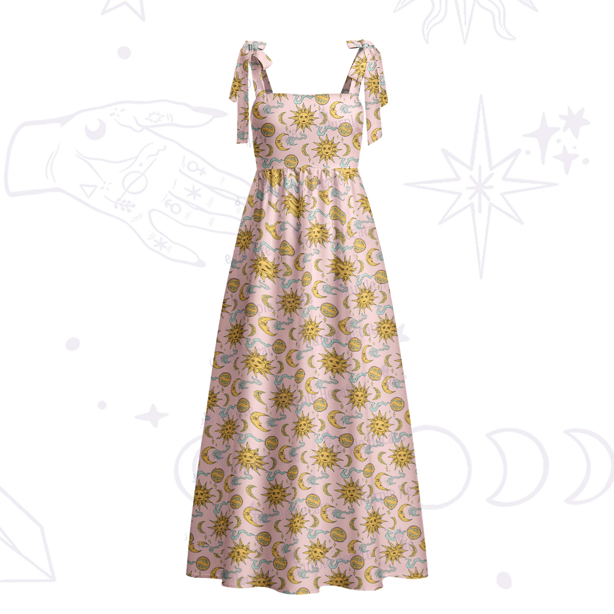 Purplehecate Magic of Sun and Moon Tie Shoulder Maxi Dress