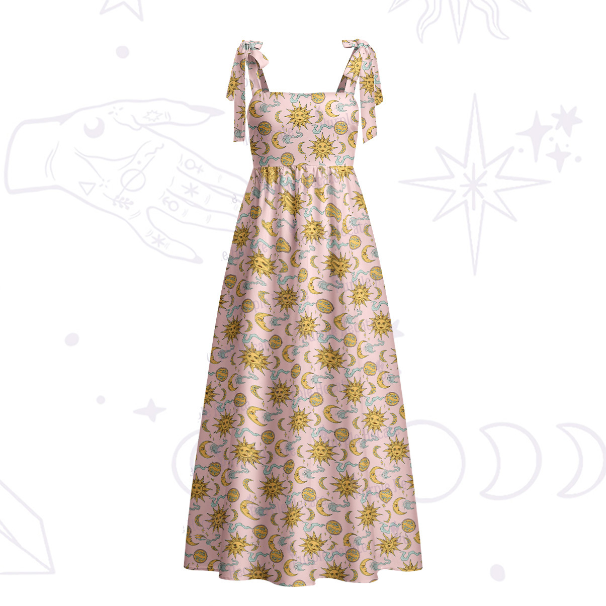 Purplehecate Magic of Sun and Moon Tie Shoulder Maxi Dress