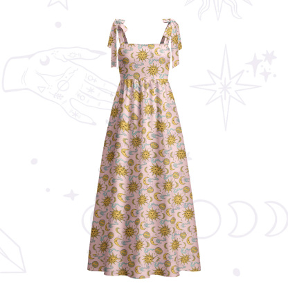 Purplehecate Magic of Sun and Moon Tie Shoulder Maxi Dress