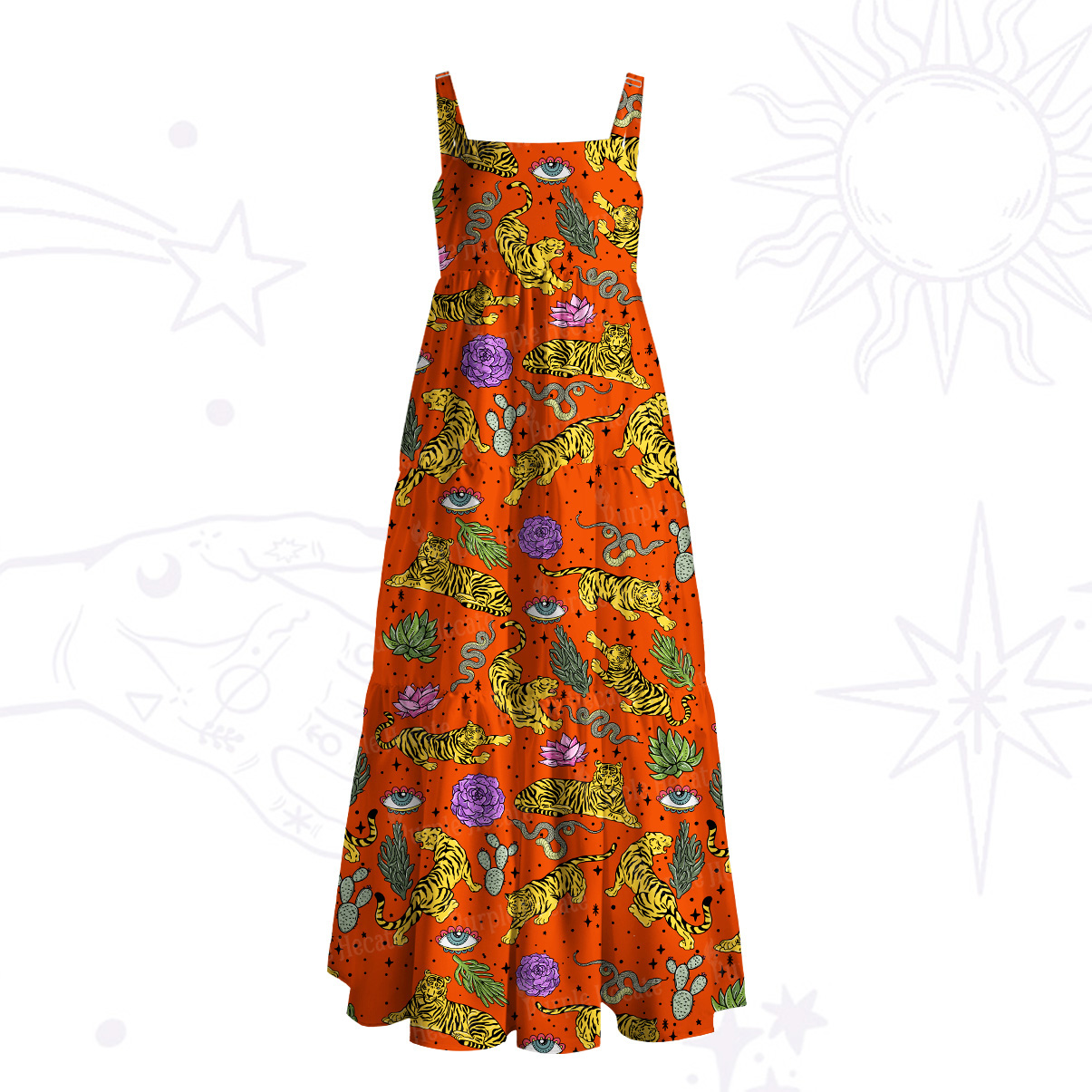 Purplehecate Desert Tiger Wide Straps Maxi Dress