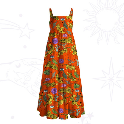 Purplehecate Desert Tiger Wide Straps Maxi Dress