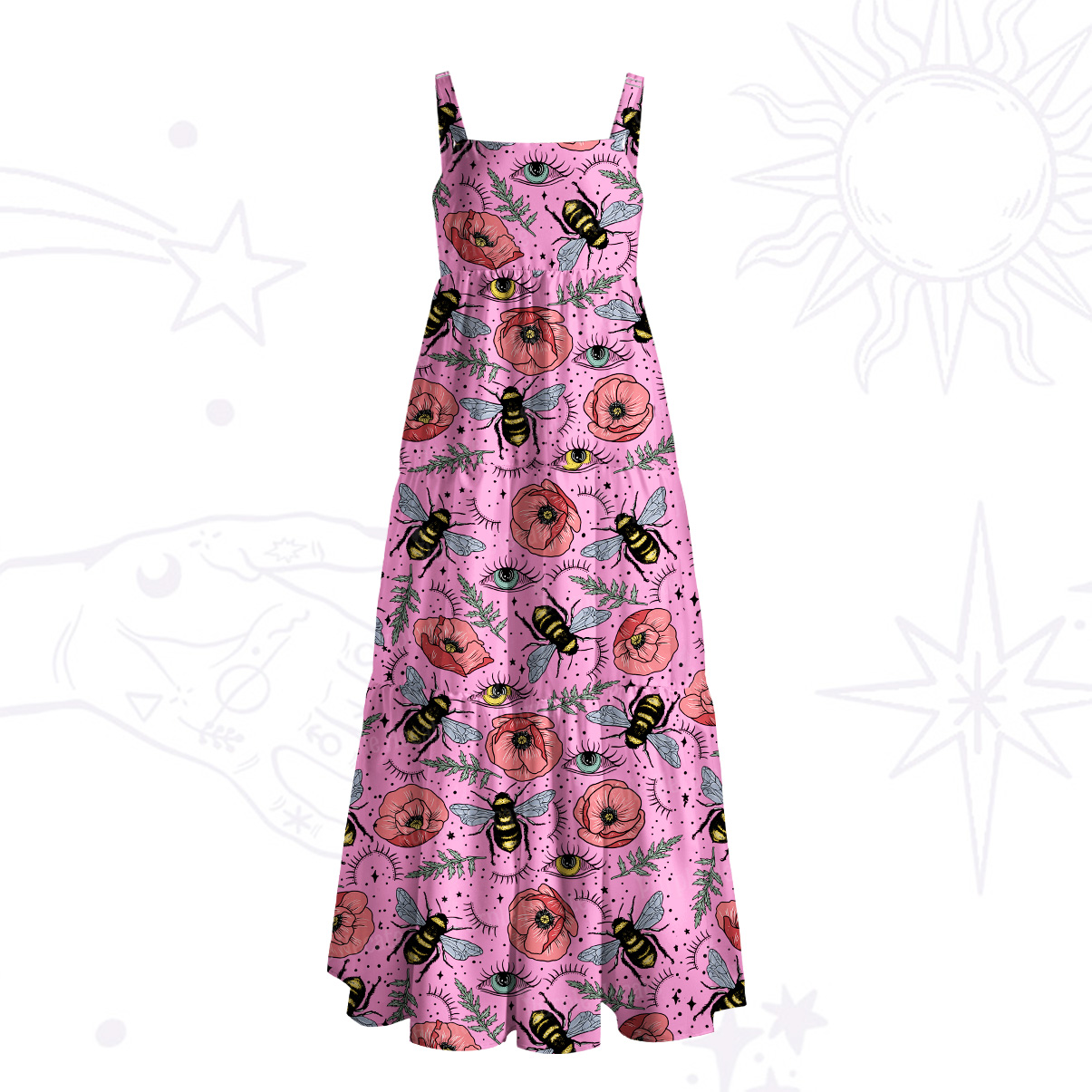 Purplehecate The Bee's Knees Wide Straps Maxi Dress