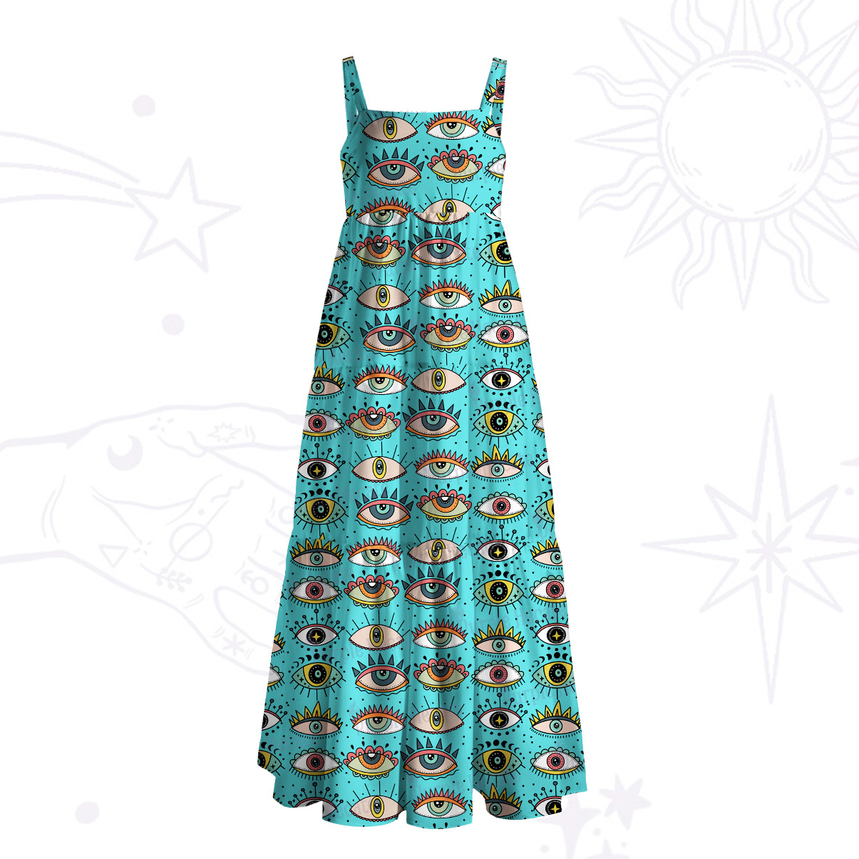 Purplehecate Evil Eye Pattern Wide Straps Maxi Dress