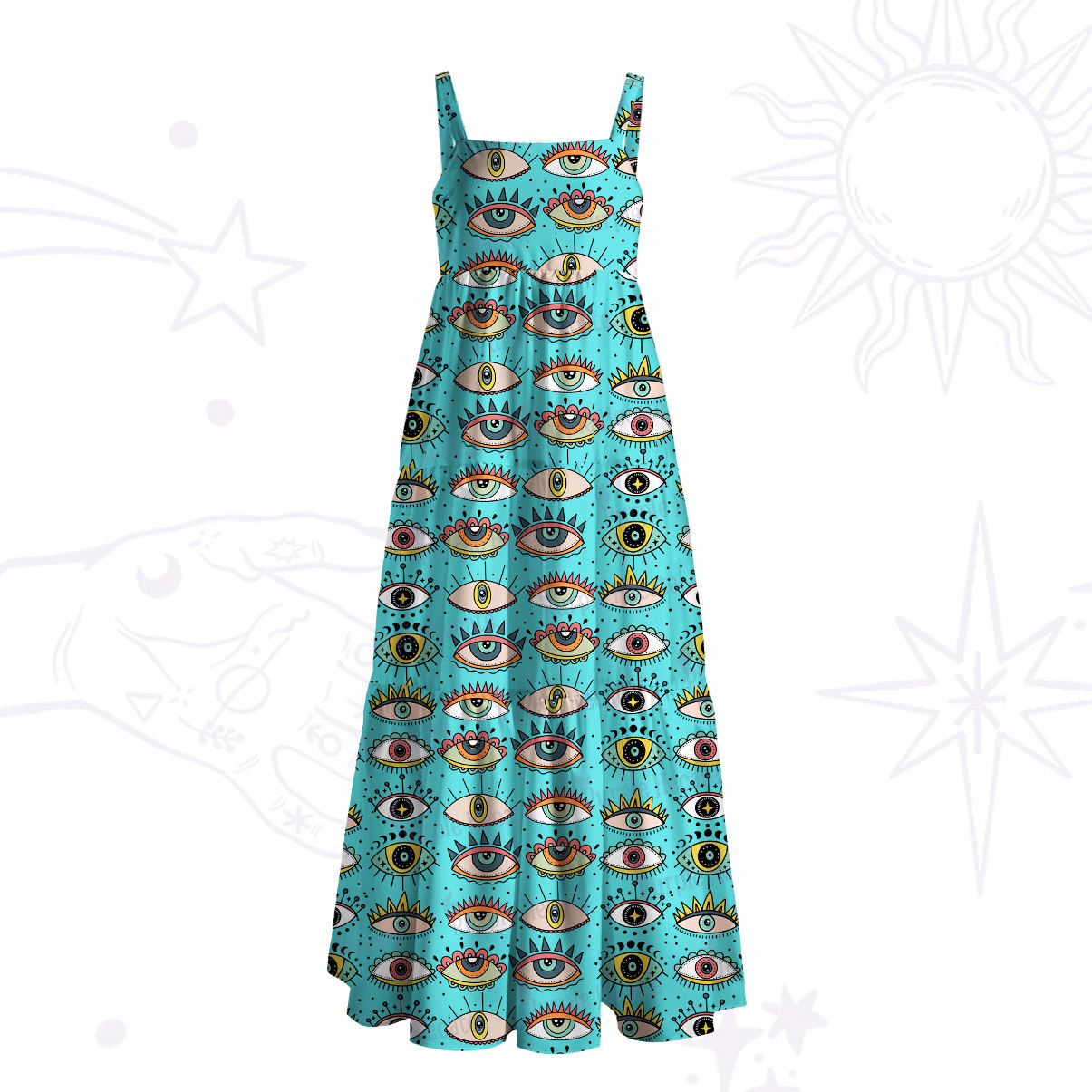 Purplehecate Evil Eye Pattern Wide Straps Maxi Dress
