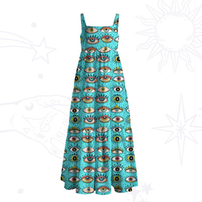 Purplehecate Evil Eye Pattern Wide Straps Maxi Dress