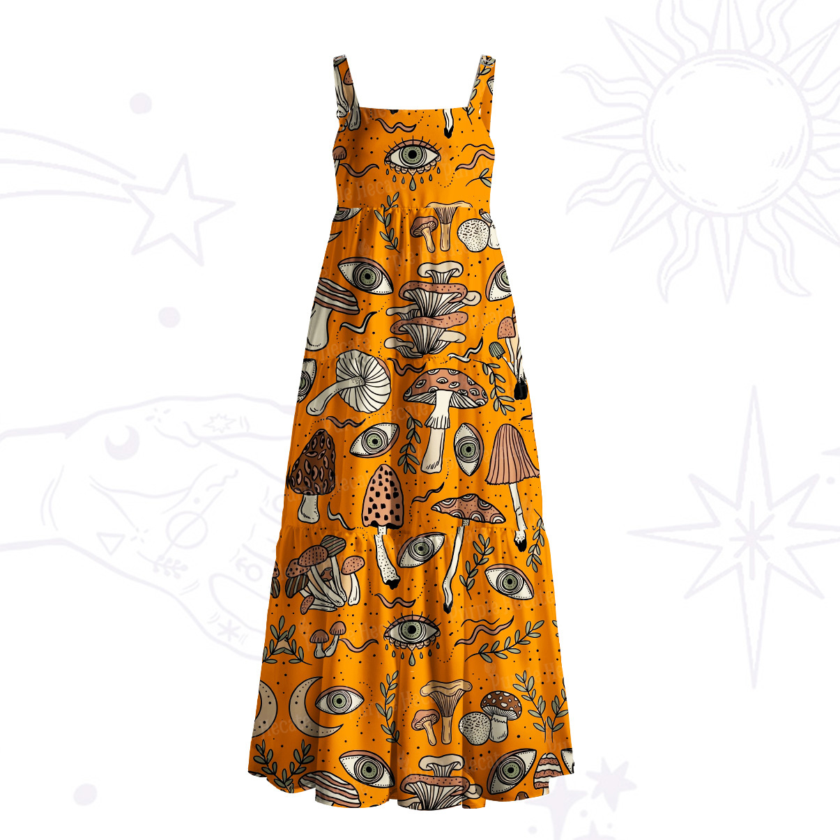 Purplehecate Psychedelic Mushroom Wide Straps Maxi Dress