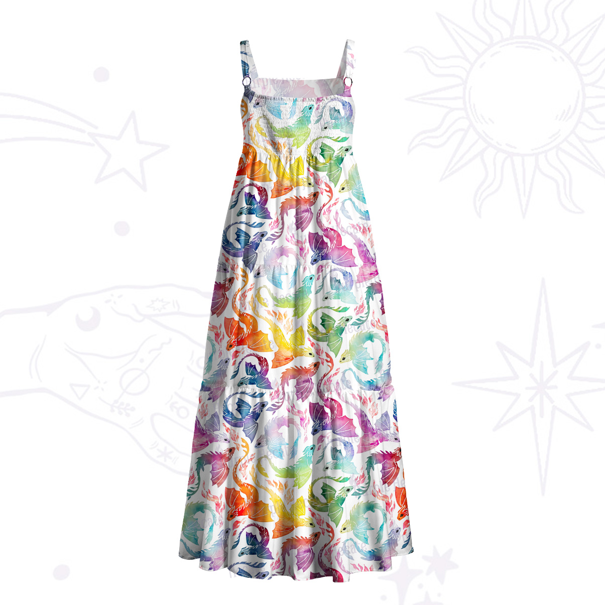 Purplehecate Rainbow Dragon Fire Wide Straps Maxi Dress