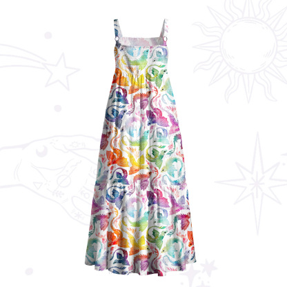 Purplehecate Rainbow Dragon Fire Wide Straps Maxi Dress