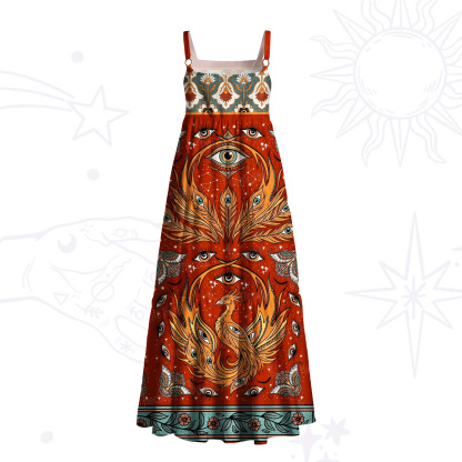 Purplehecate Rising Phoenix Eye Woven Throw Wide Straps Maxi Dress