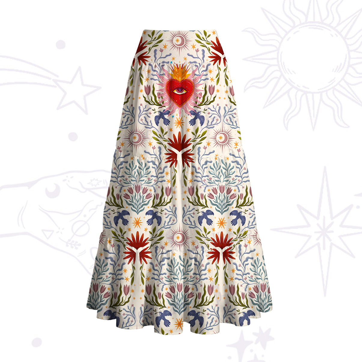 Purplehecate Sacred Flame Heart Convertible Maxi Skirt