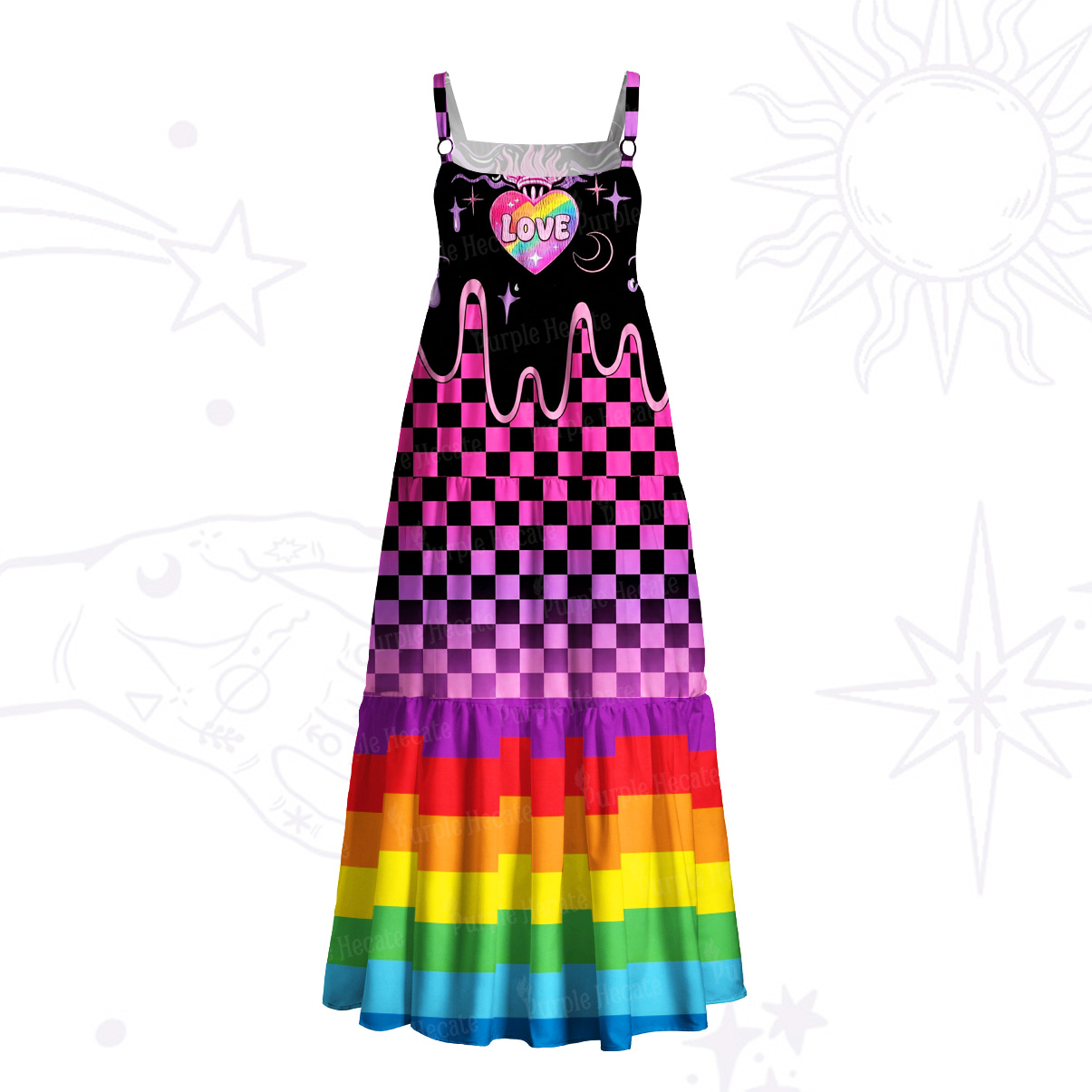 Purplehecate Rainbow Lovewave Checker Wide Straps Maxi Dress