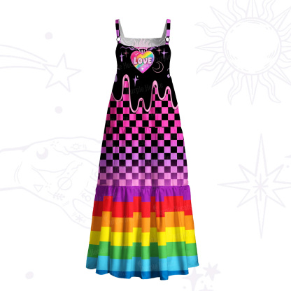 Purplehecate Rainbow Lovewave Checker Wide Straps Maxi Dress