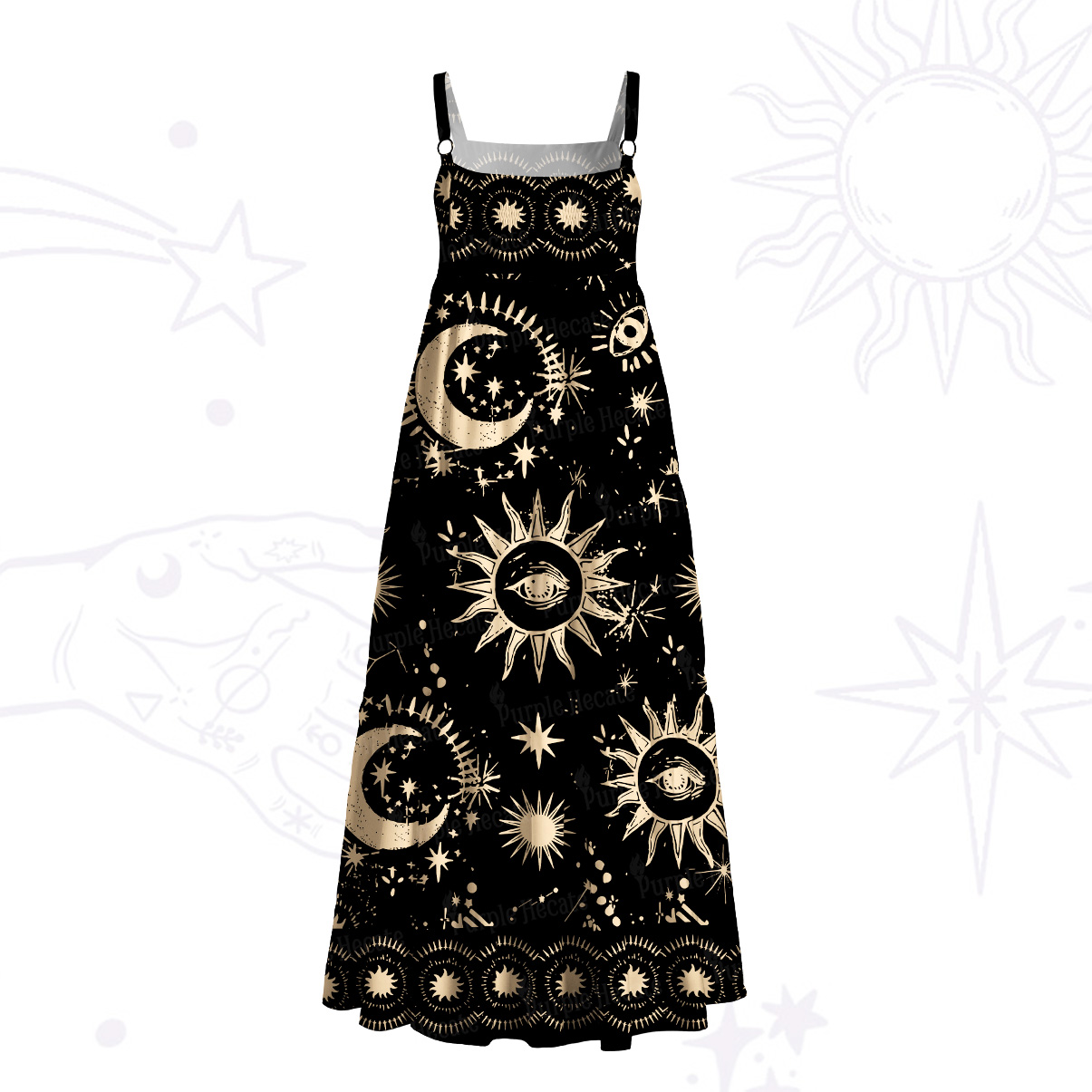 Purplehecate Cosmic Sun Moon Dream Wide Straps Maxi Dress
