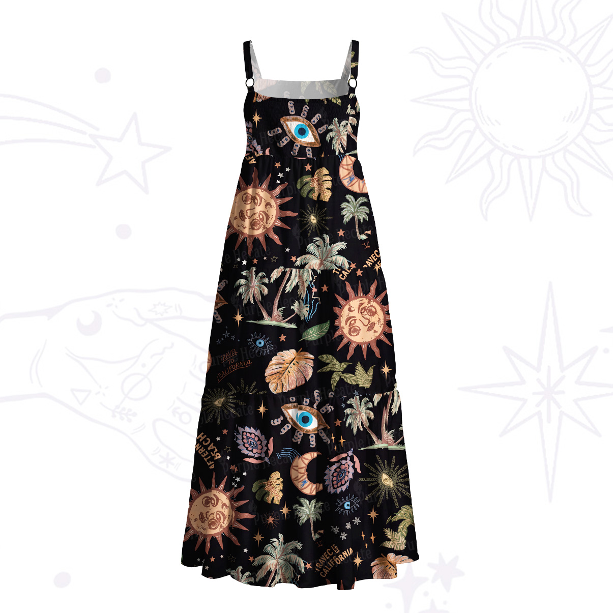 Purplehecate Hippie Mystic Sun & Moon Wide Straps Maxi Dress