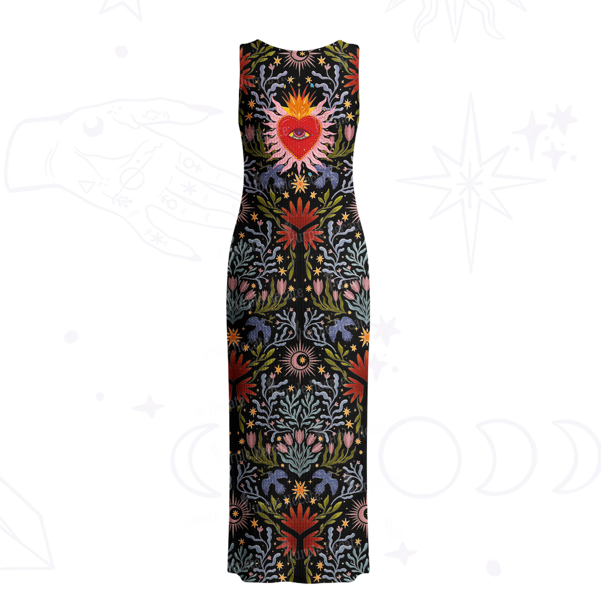 Purplehecate Sacred Flame Heart Crochet Knit Maxi Dress