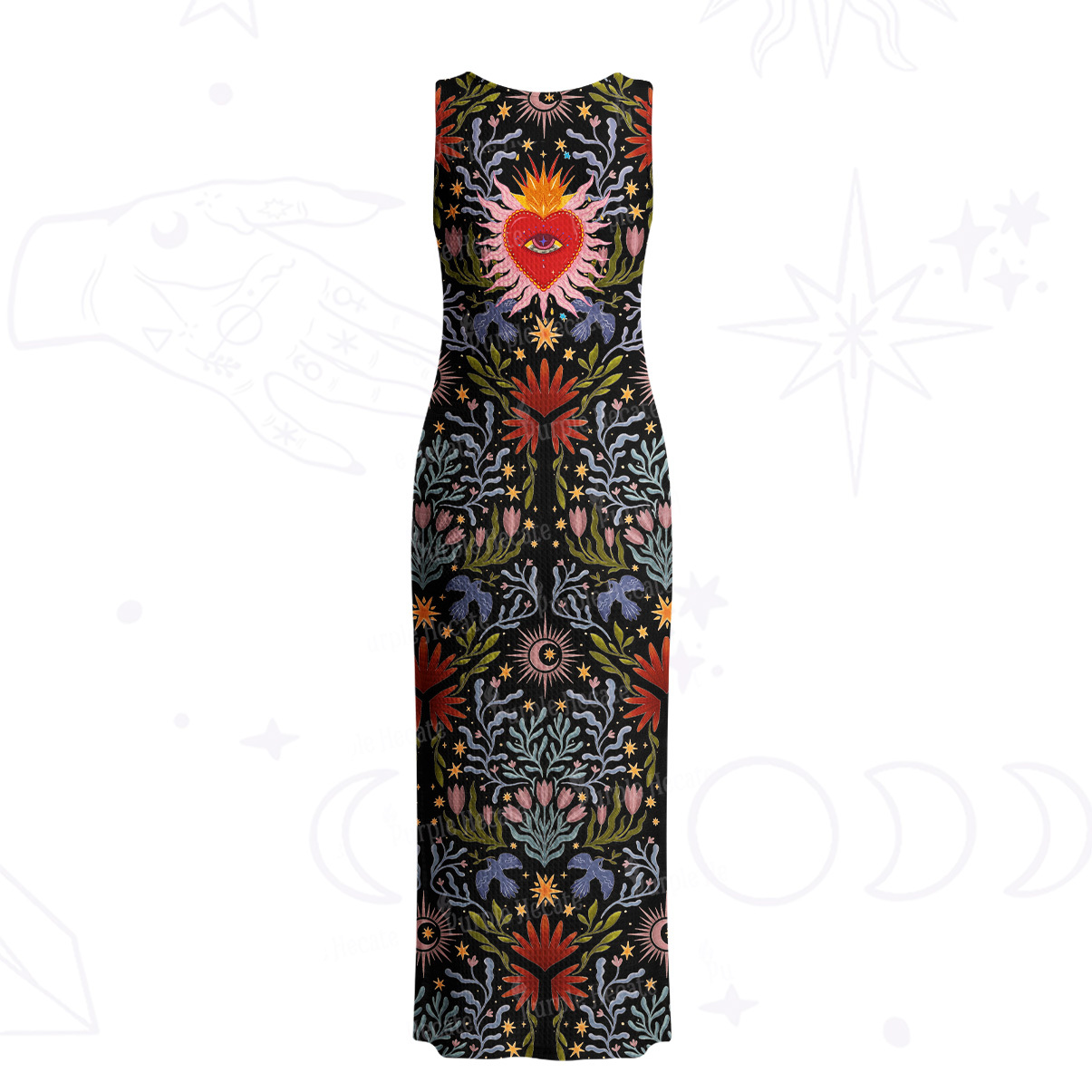 Purplehecate Sacred Flame Heart Crochet Knit Maxi Dress