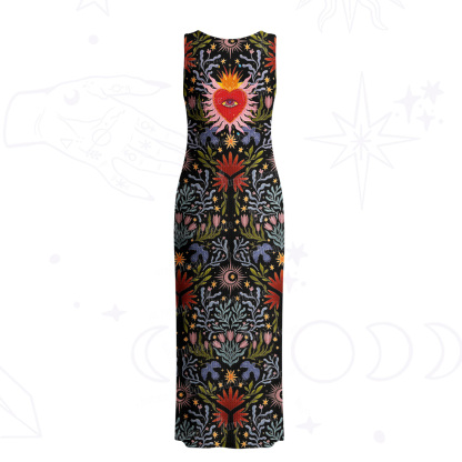 Purplehecate Sacred Flame Heart Crochet Knit Maxi Dress