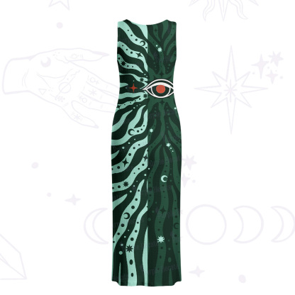 Purplehecate Green Vision Illusion Crochet Knit Maxi Dress
