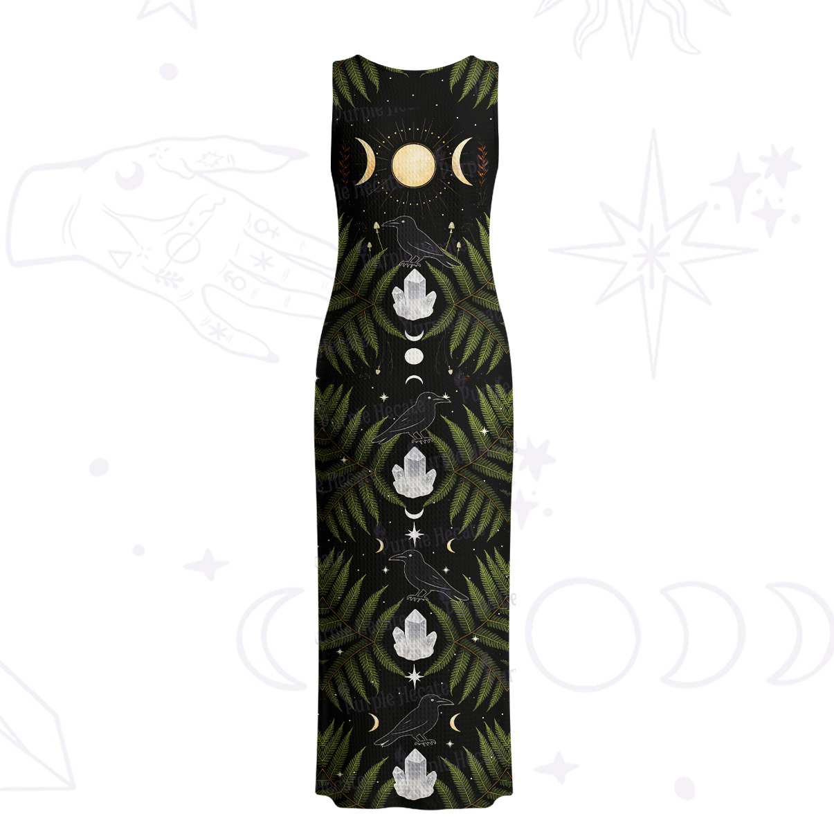 Purplehecate Lunar Raven Ritual Crochet Knit Maxi Dress