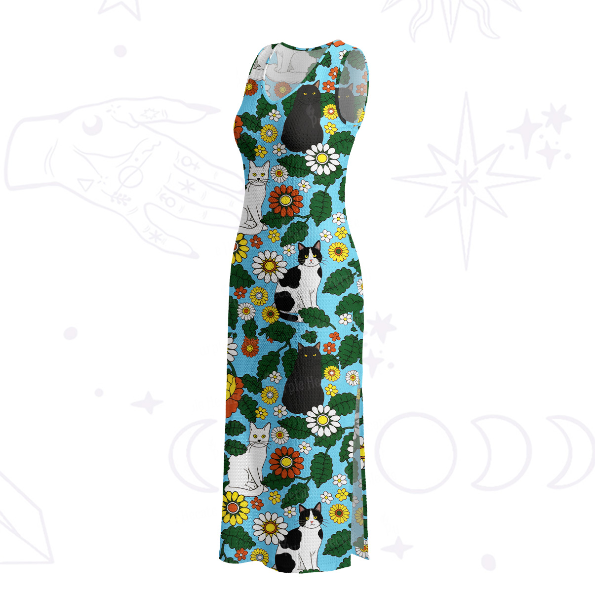 Purplehecate Daisy Cat  Garden Crochet Knit Maxi Dress