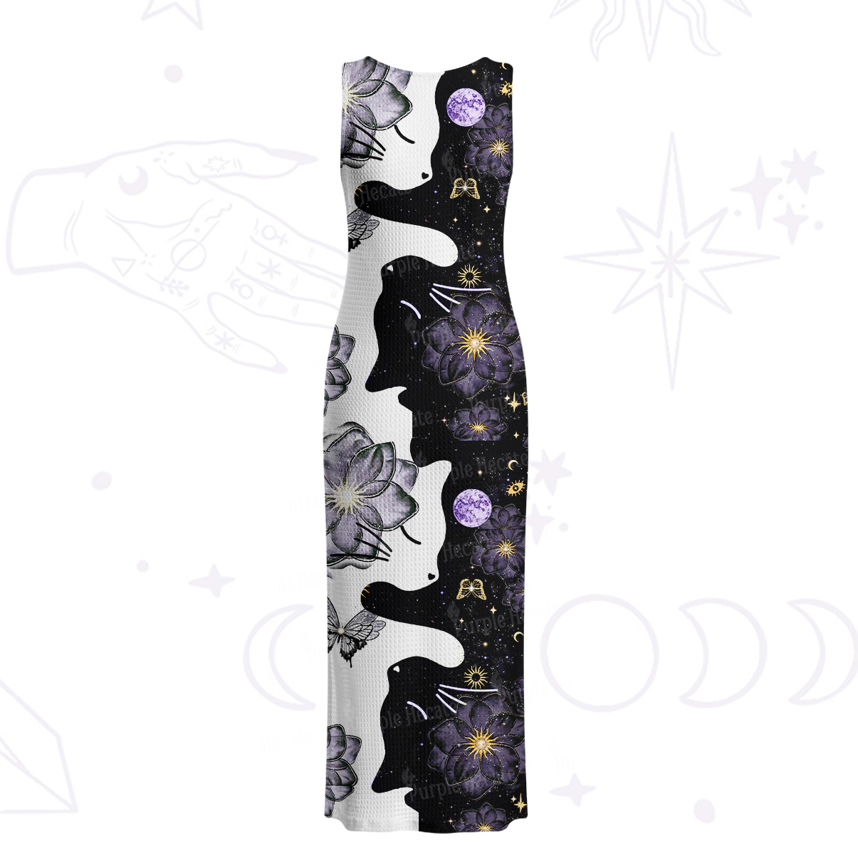 Purplehecate Starlit Cats & Butterflies Crochet Knit Maxi Dress