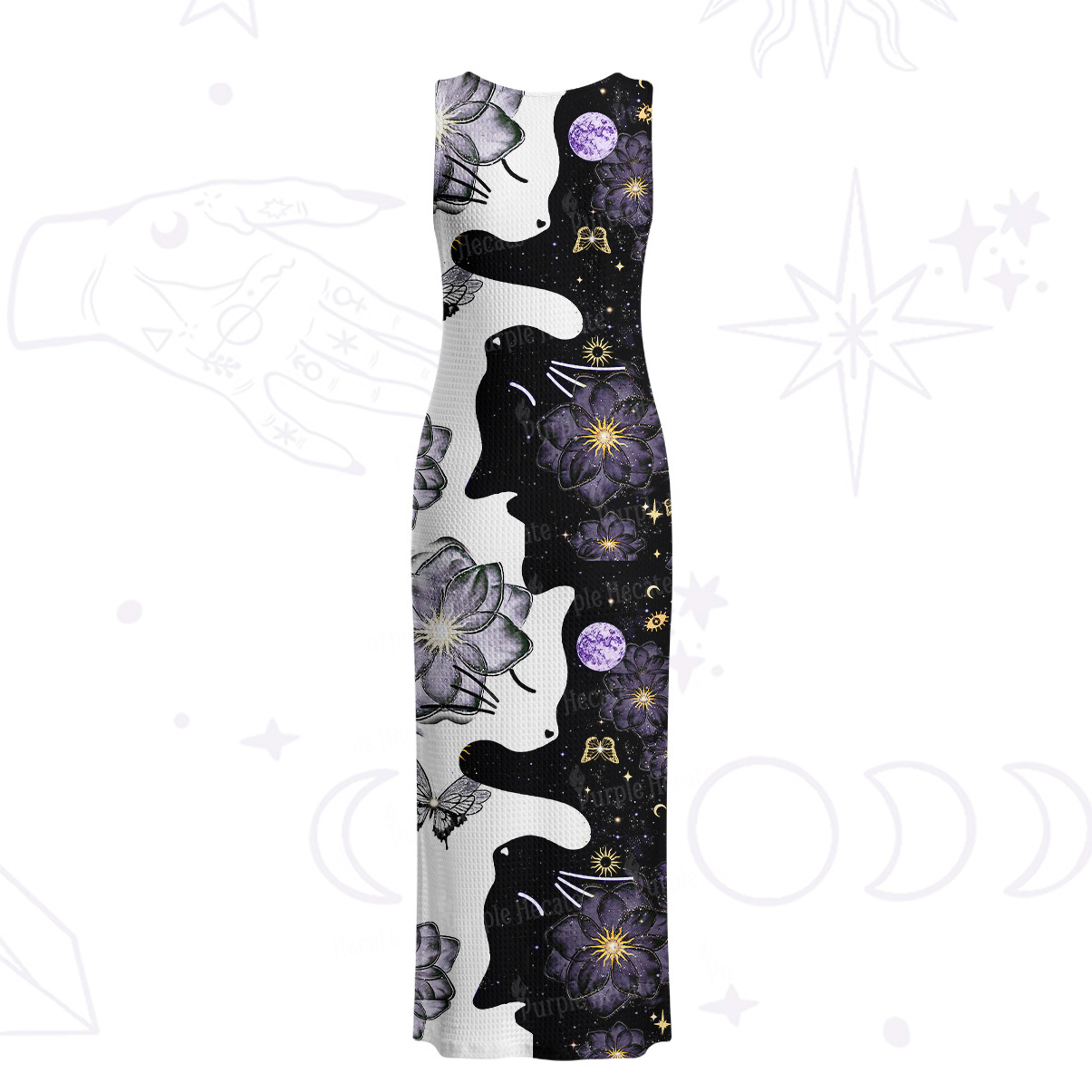 Purplehecate Starlit Cats & Butterflies Crochet Knit Maxi Dress