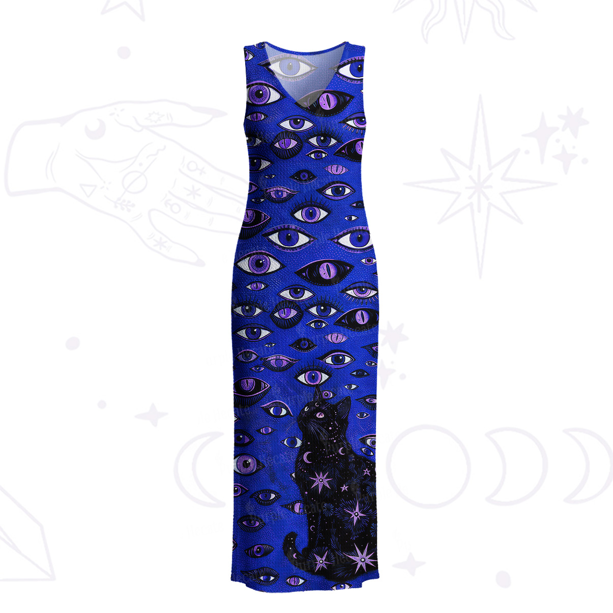 Purplehecate Cosmic Watcher Cat Crochet Knit Maxi Dress