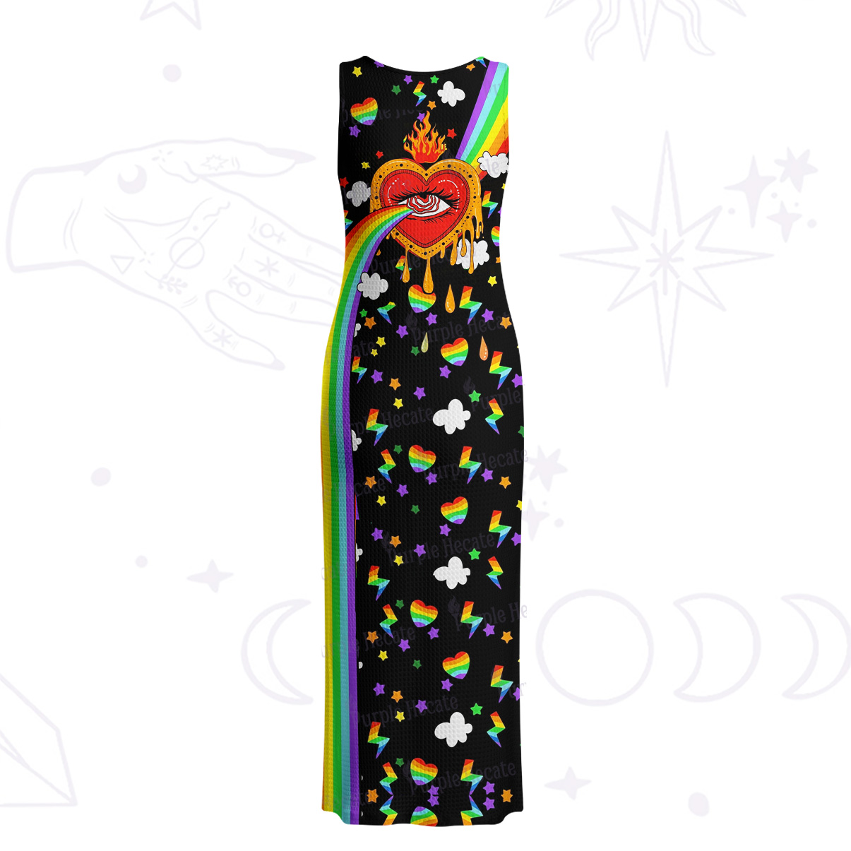 Purplehecate Rainbow Sacred Heart All Seeing Eye Pride Crochet Knit Maxi Dress