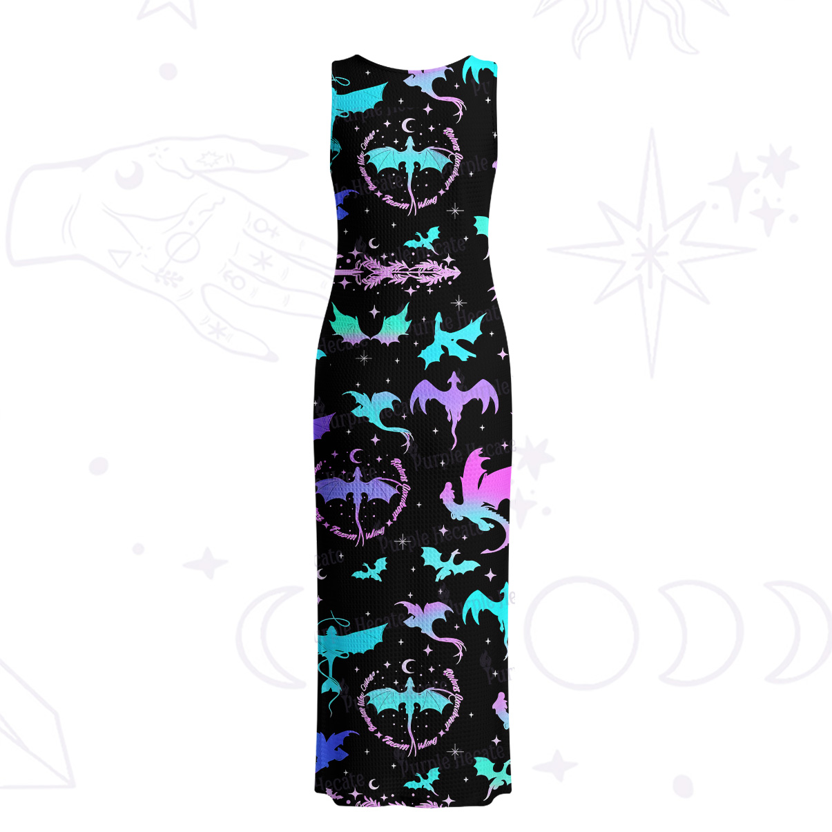 Purplehecate Neon Fantasy Dragon Allover Crochet Knit Maxi Dress