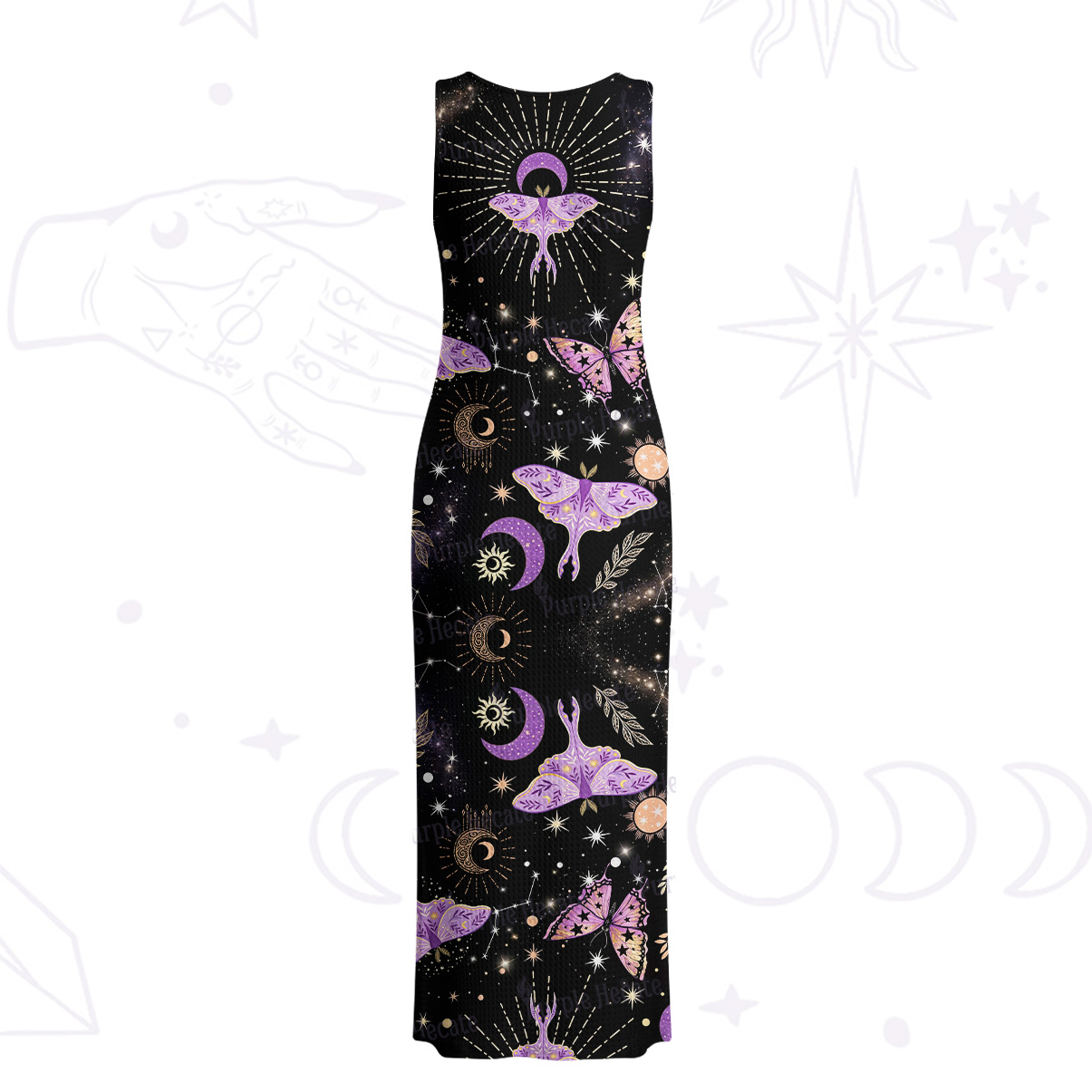 Purplehecate Starry Night Lunar Moth Crochet Knit Maxi Dress