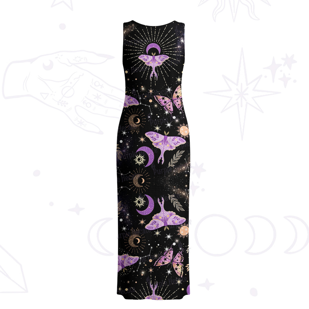 Purplehecate Starry Night Lunar Moth Crochet Knit Maxi Dress