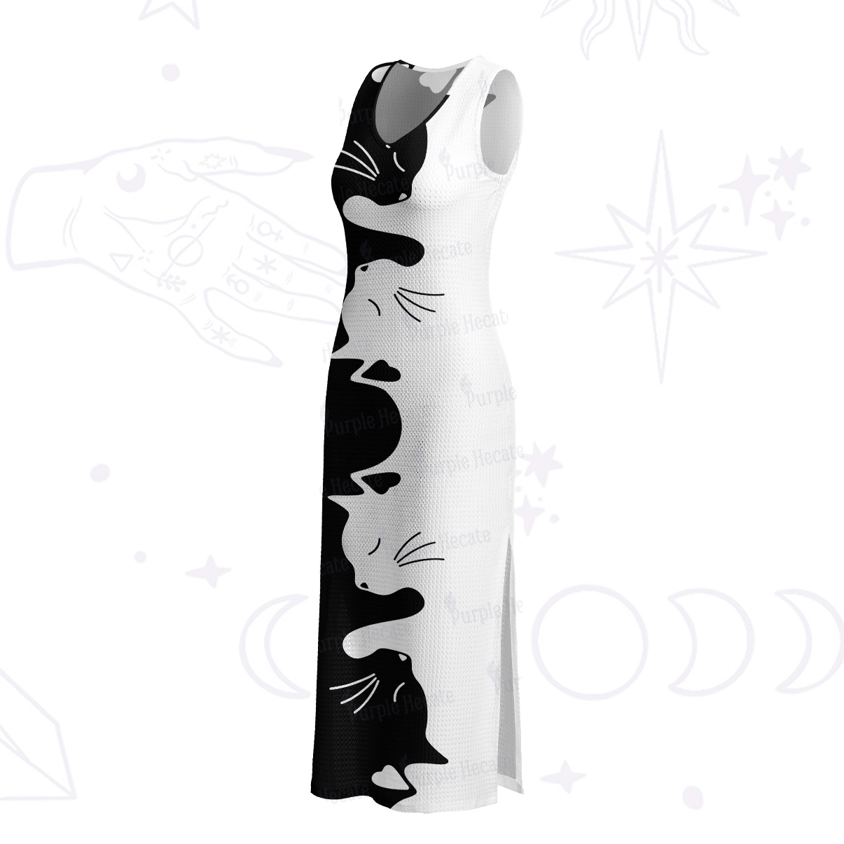 Purplehecate Yin Yang Cat Lover Crochet Knit Maxi Dress