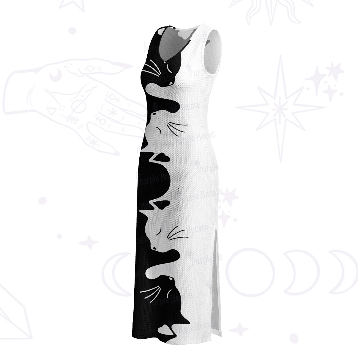 Purplehecate Yin Yang Cat Lover Crochet Knit Maxi Dress