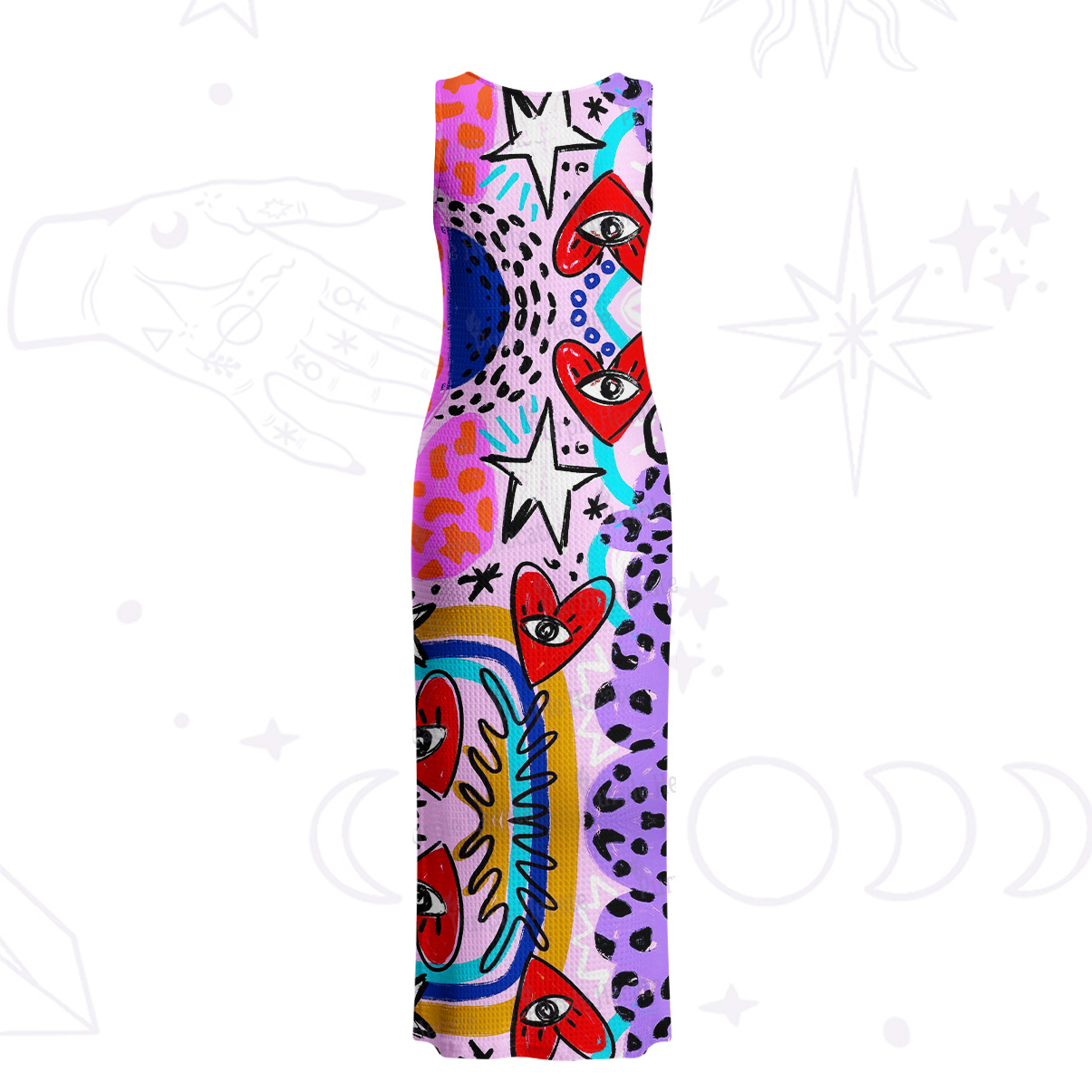 Purplehecate Cosmic Love Eyes Graffiti Crochet Knit Maxi Dress