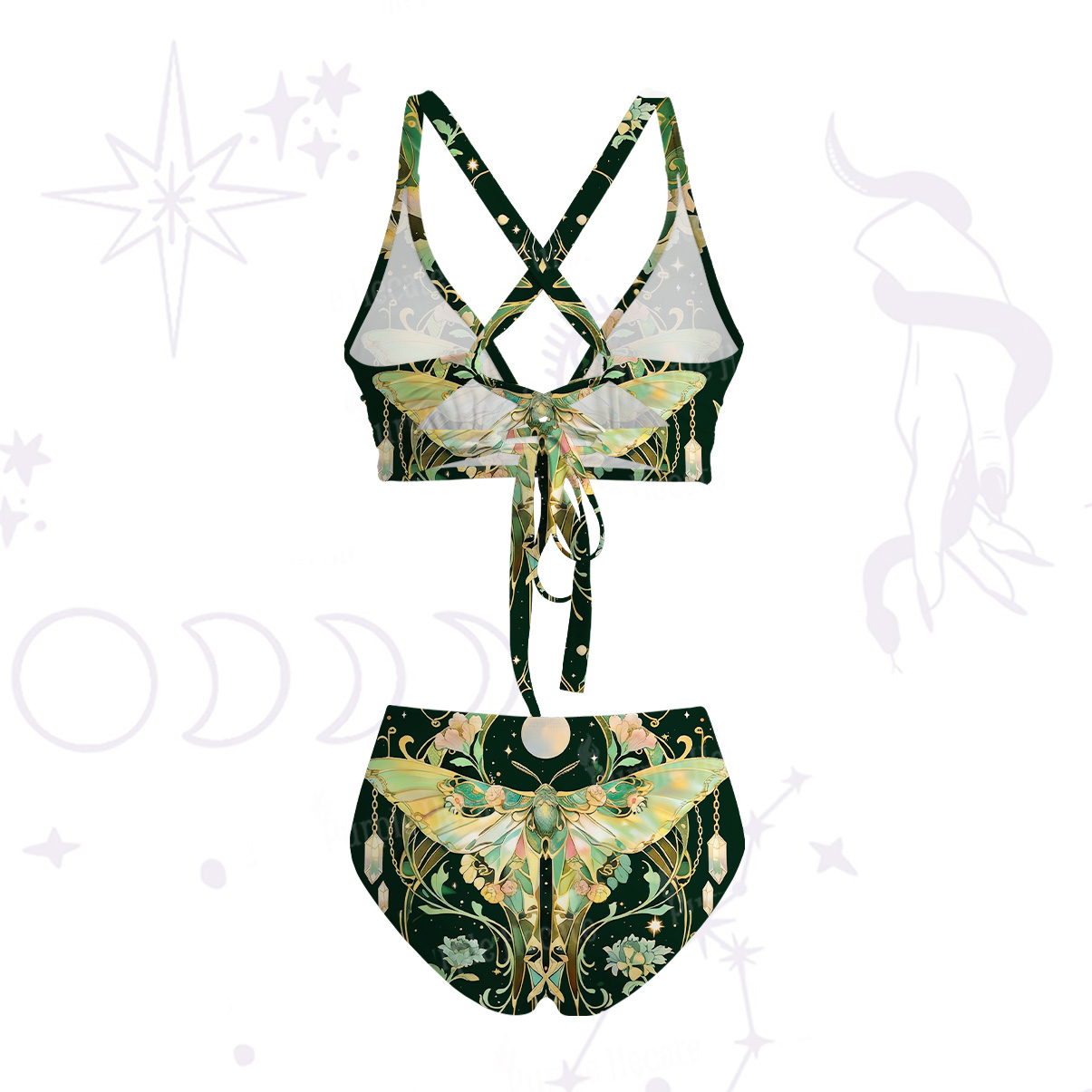 Purplehecate Moon Moth  Rave Crisscross Tie-Back Bikini Set