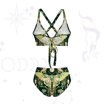 Purplehecate Moon Moth  Rave Crisscross Tie-Back Bikini Set