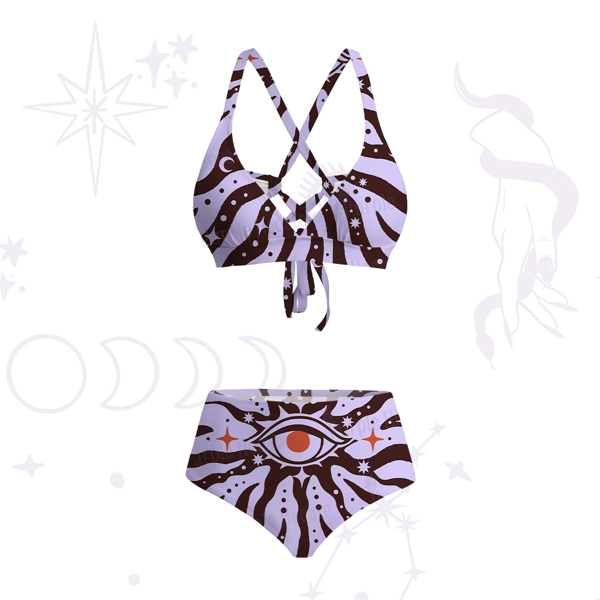 Purplehecate Green Vision Illusion Crisscross Tie-Back Bikini Set