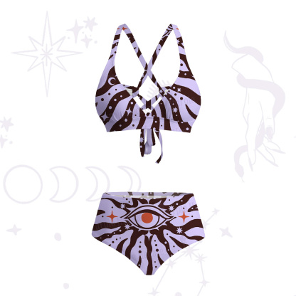 Purplehecate Green Vision Illusion Crisscross Tie-Back Bikini Set
