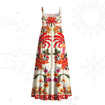 Purplehecate Tropical Bird Paradise Garden Wide Straps Maxi Dress