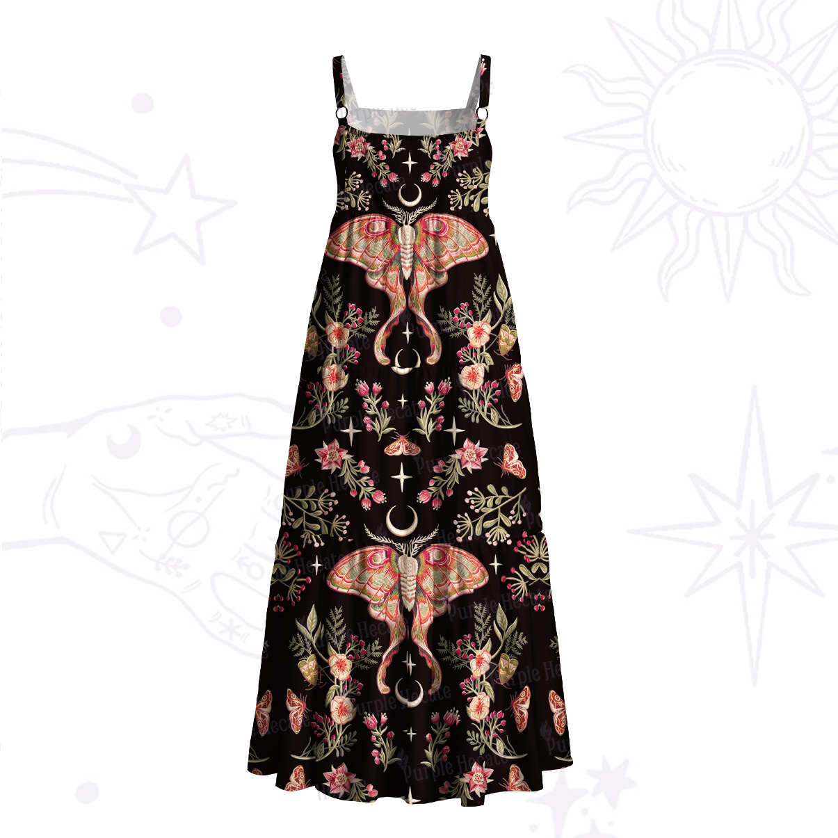 Purplehecate Lunar Moth Enchanted Forest Wide Straps Maxi Dress
