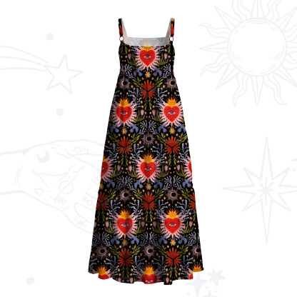 Purplehecate Sacred Flame Heart Wide Straps Maxi Dress