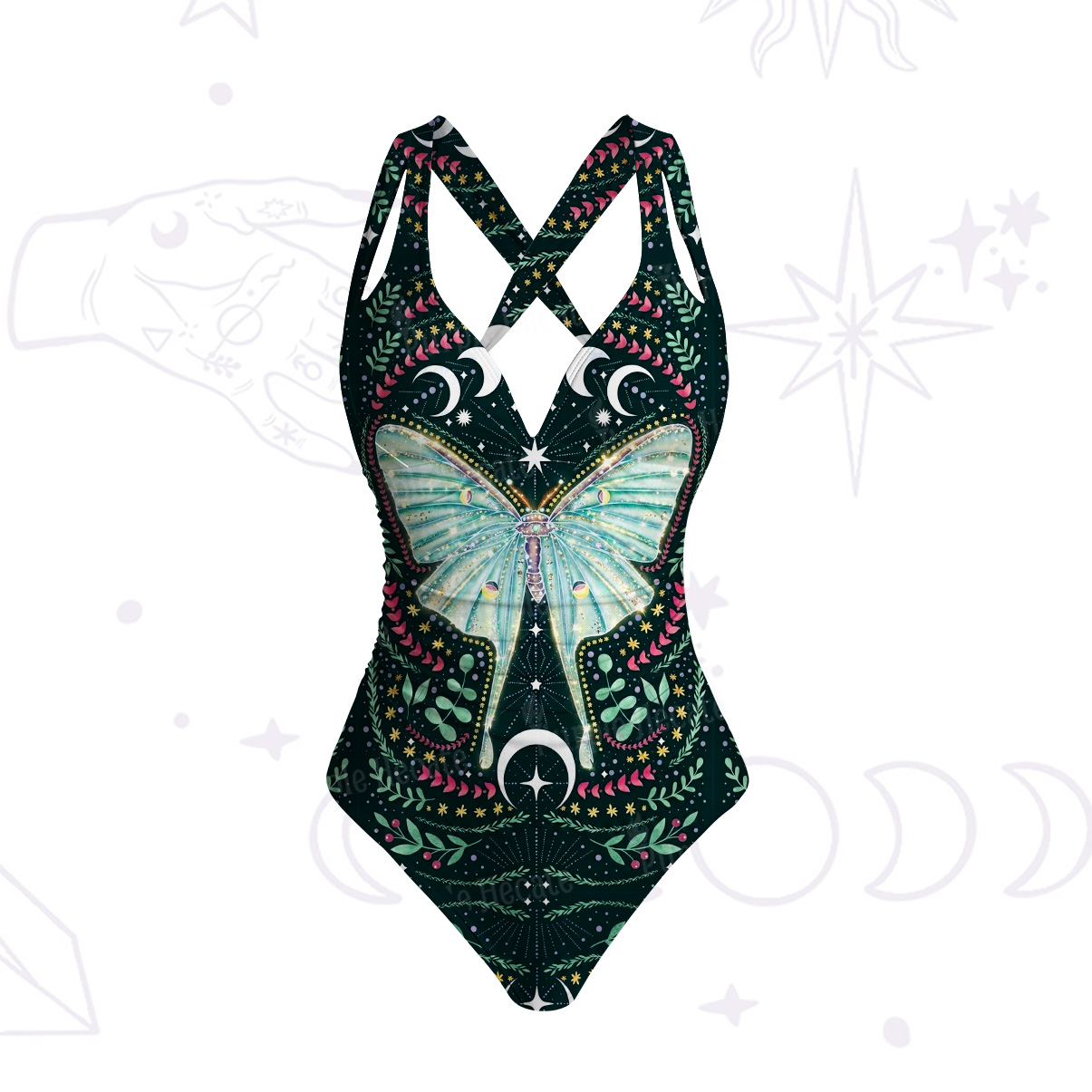 Purplehecate Green Moth Moonspell One-Piece Swimsuit