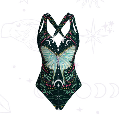 Purplehecate Green Moth Moonspell One-Piece Swimsuit