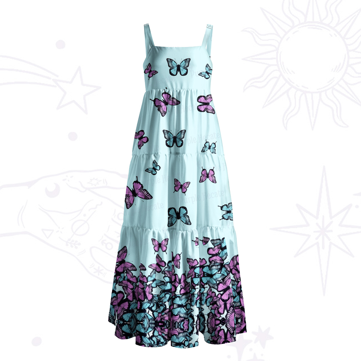Purplehecate Mystic Butterfly Wide Straps Maxi Dress